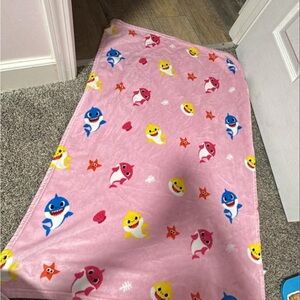 Pink Baby Shark Plush Throw Blanket - Soft Kids Blanket